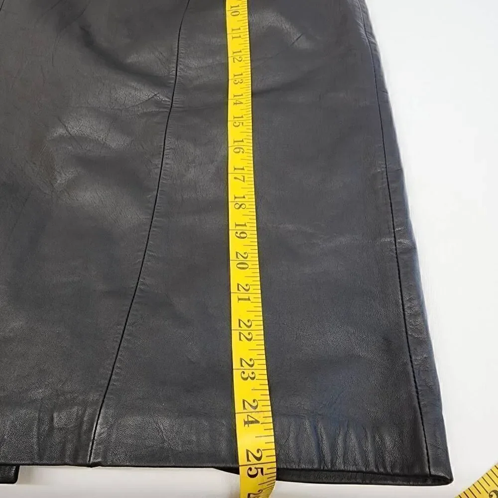 Jacqueline Ferrar Size 12 Vintage Black Leathet Pencil Skirt P10